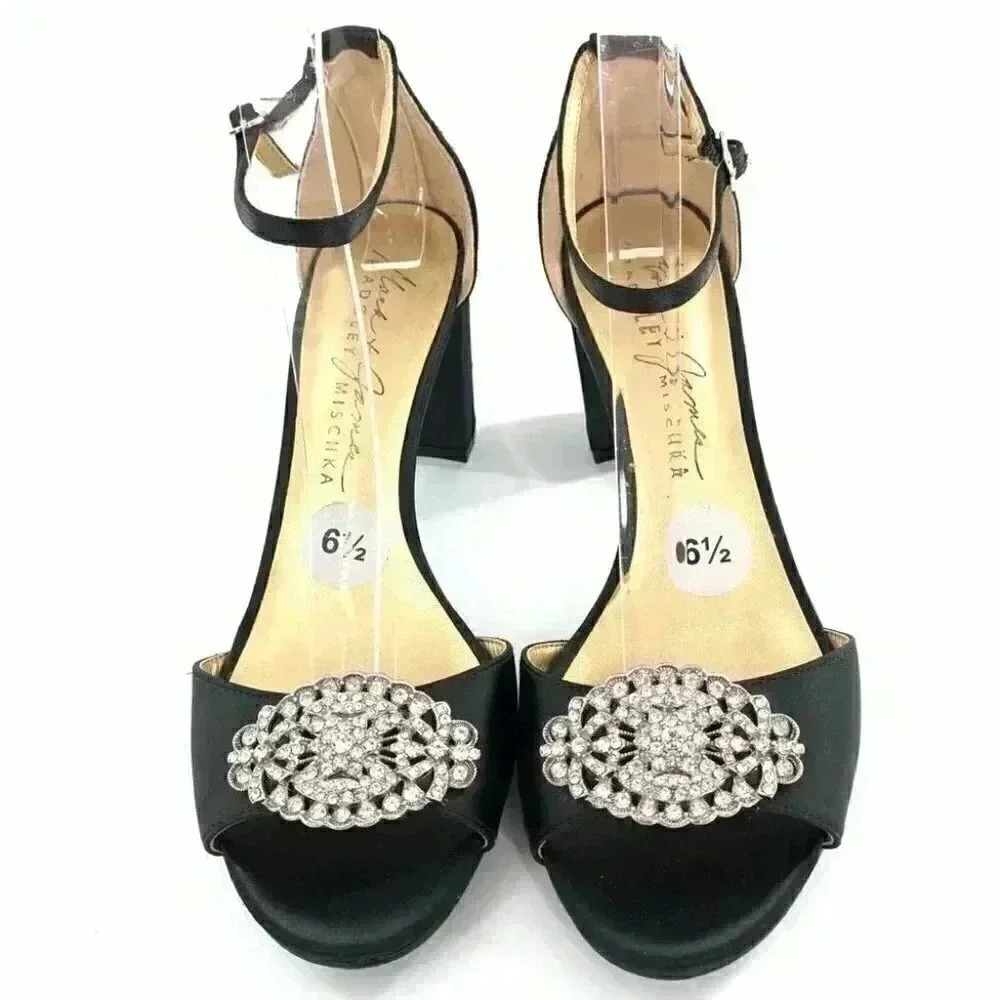 Badgley Mischka mark and James womens heels size 6.5 black satin formal party - Picture 2 of 13
